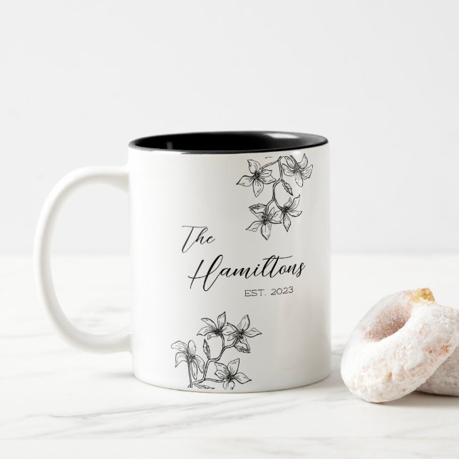 Boho Botanical Custom Wedding  Two-Tone Coffee Mug (With Donut)