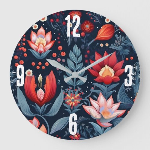 Boho Botanical Dark Elegant Pattern Large Clock