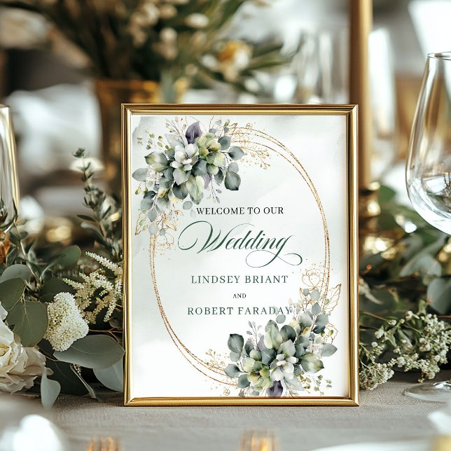 Boho Botanical Dusty Green Tabletop Wedding Welcom Poster (Boho Botanical Dusty Green Tabletop Wedding Welcome)