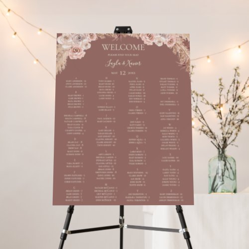 Boho Botanical  Dusty Rose Alphabetical Seating Foam Board