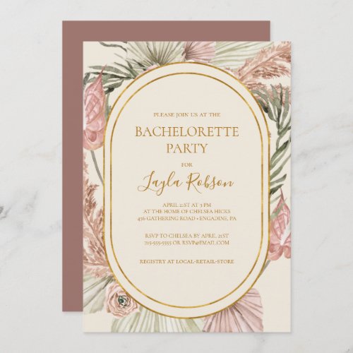 Boho Botanical Dusty Rose Bachelorette Party Invitation