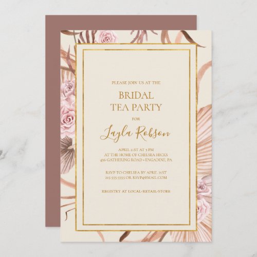 Boho Botanical  Dusty Rose Bridal Tea Party Invitation