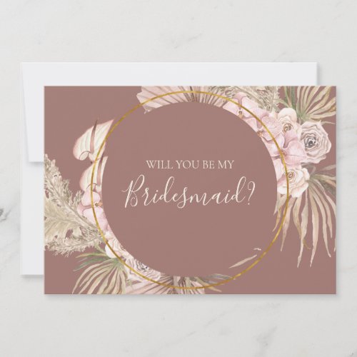Boho Botanical Dusty Rose Bridesmaid Proposal Card