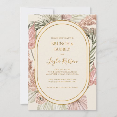 Boho Botanical Dusty Rose Brunch and Bubbly Shower Invitation