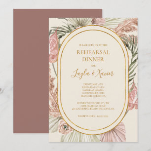Boho Botanical Dusty Rose Rehearsal Dinner Invitation