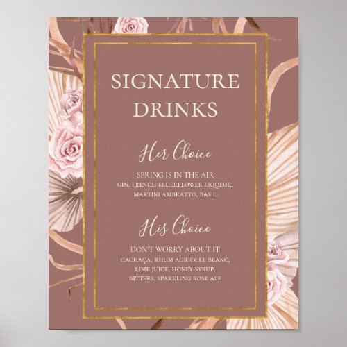 Boho Botanical  Dusty Rose Signature Drinks Sign