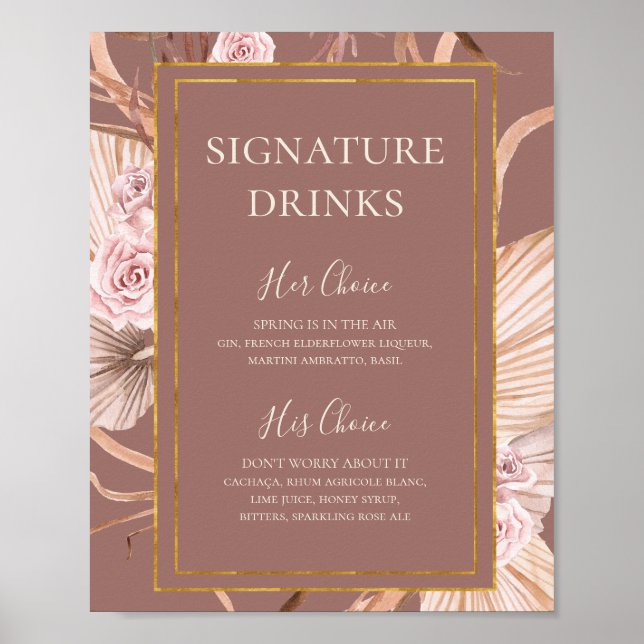 Boho Botanical | Dusty Rose Signature Drinks Sign (Front)