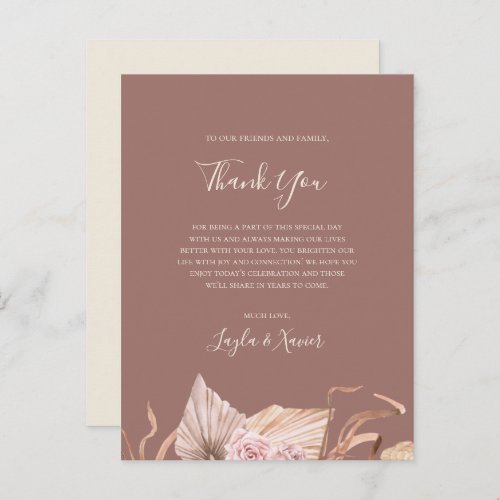 Boho Botanical Dusty Rose Thank You Reception Card