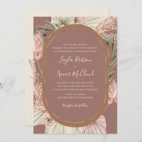 Boho Botanical  Dusty Rose Traditional Wedding Invitation