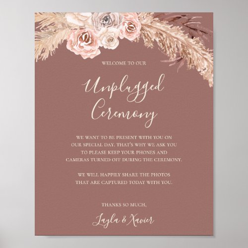 Boho Botanical  Dusty Rose Unplugged Ceremony Poster