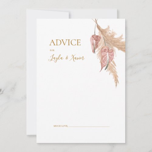 Boho Botanical  Dusty Rose Wedding Advice Card