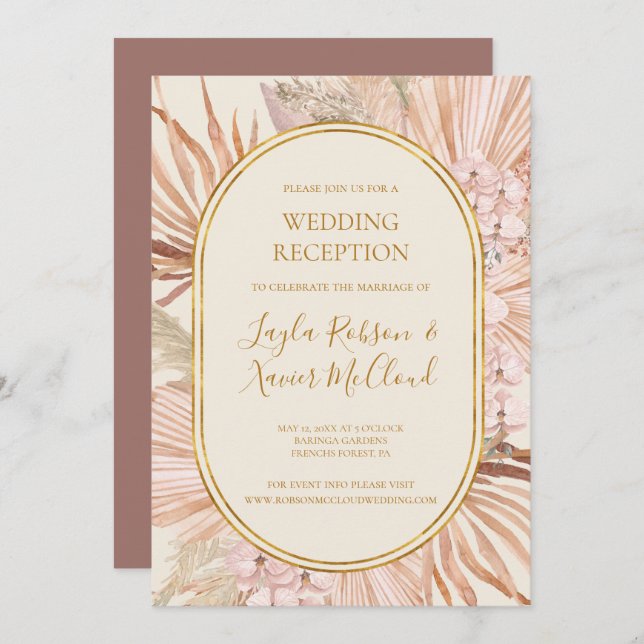 Boho Botanical | Dusty Rose Wedding Reception Invitation (Front/Back)