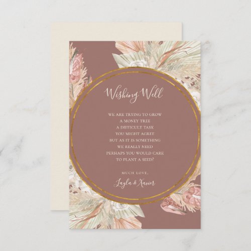 Boho Botanical Dusty Rose Wedding Wishing Well Enclosure Card