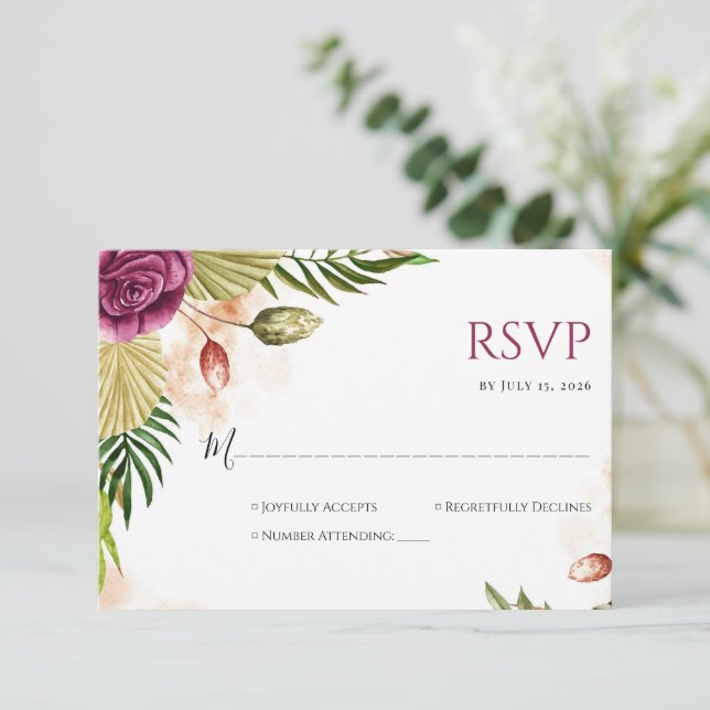 Boho Botanical Elegance Wedding RSVP Card (Standing Front)
