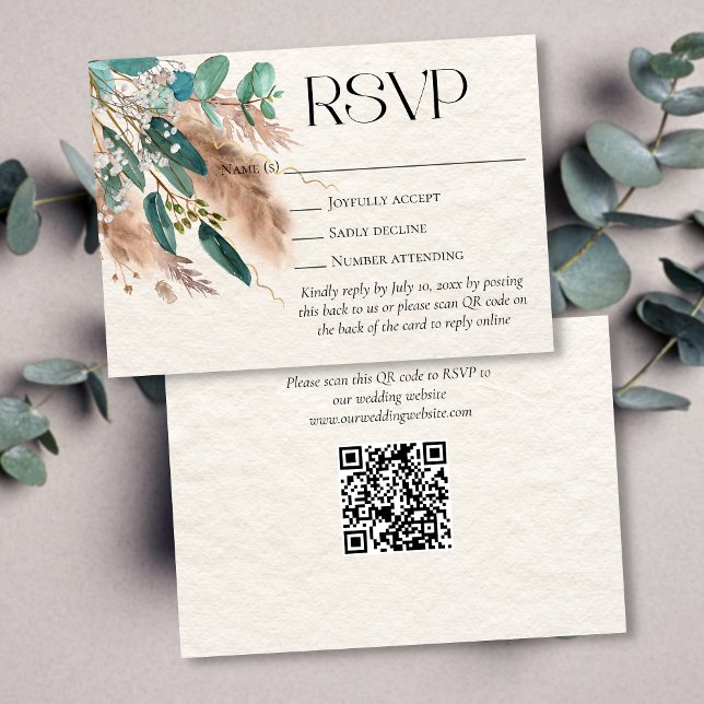 Boho Botanical Eucalyptus Greenery Pampas Grass  RSVP Card (Creator Uploaded)
