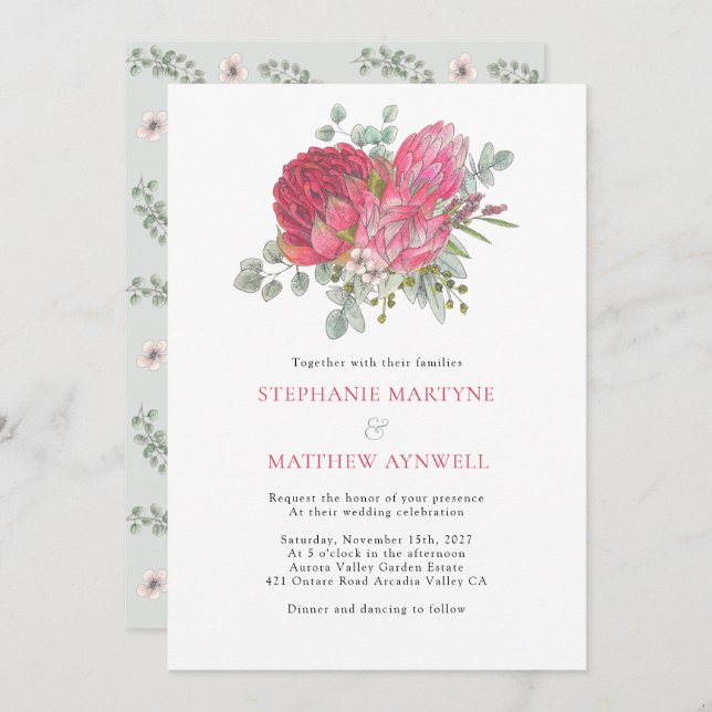 Boho Botanical Floral Eucalyptus Wedding Invitation (Front/Back)