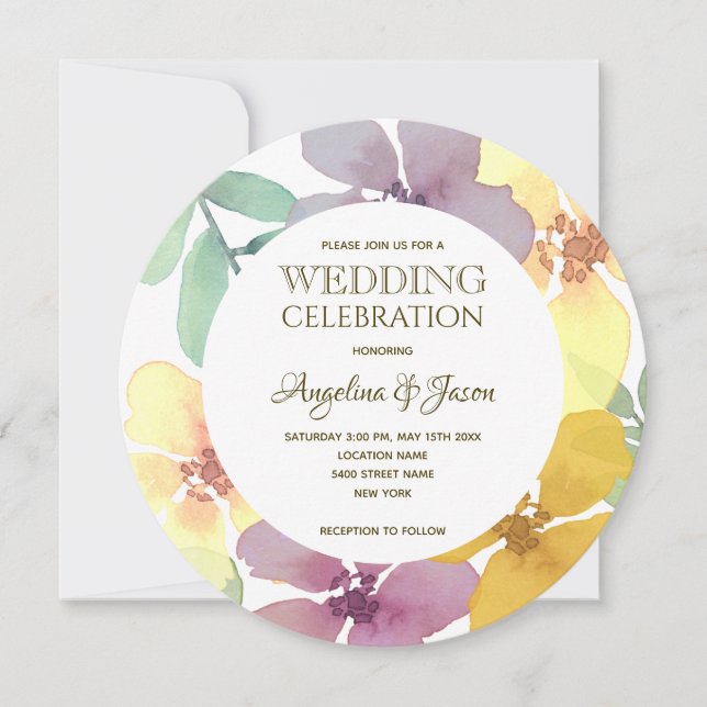 Boho Botanical Floral Purple Wedding Invitation (Front)