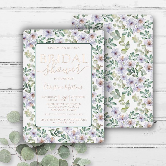 Boho Botanical Floral Rose Gold Bridal Shower Foil Invitation (Creator Uploaded)