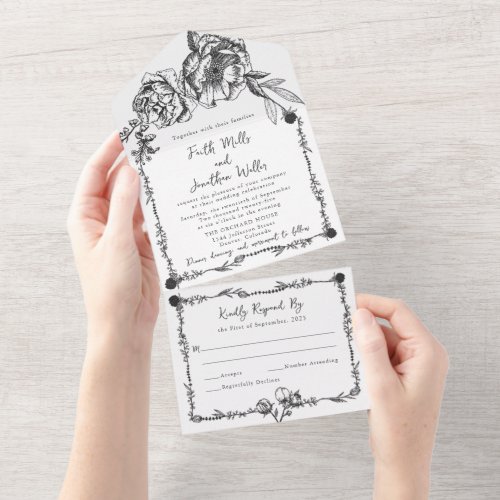 Boho Botanical Floral Vintage All In One Invitation