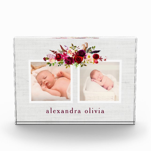 Boho Botanical Floral with Two Photos on Soft Gray (Front)