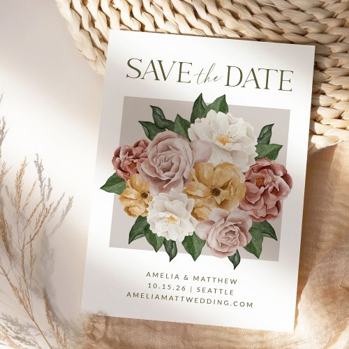 Boho Botanical Flower Bouquet Elegant Wedding  Save The Date