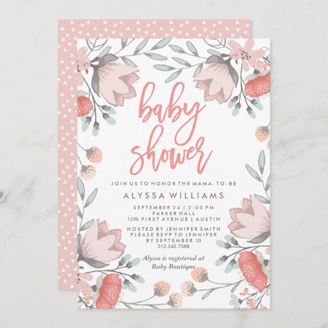 Boho Botanical Flowers Baby Shower Invitation (Front/Back)