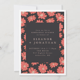 Boho Botanical Flowers Black Red Rehearsal Dinner Invitation