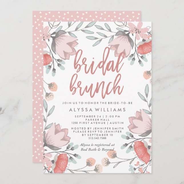 Boho Botanical Flowers Bridal Brunch Invitation (Front/Back)