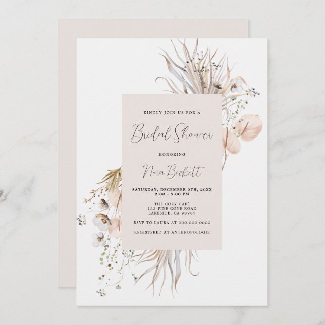Boho Botanical Frame Bridal Shower Invitation (Front/Back)