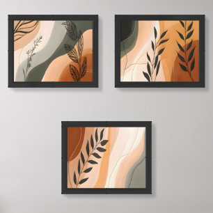 Boho Botanical Framed Wall Art Set of 3