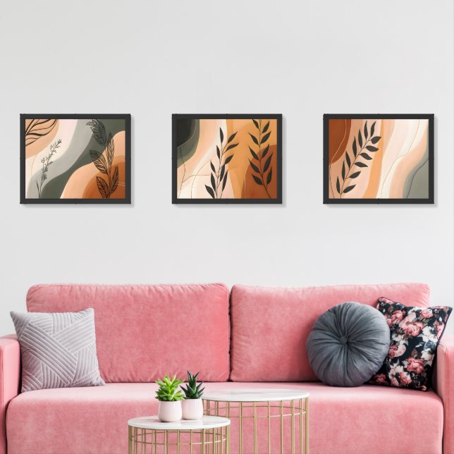 Boho Botanical Framed Wall Art Set of 3 (Livingroom)