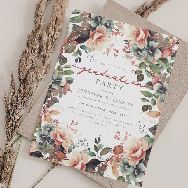 Boho Botanical Garden Floral Graduation Party Invitation (Boho Botanical Garden Floral Graduation Party Invitation)