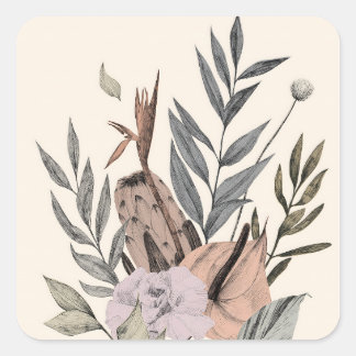 Boho Botanical Garden - Floral Illustration Square Sticker