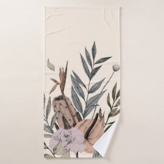 Boho Botanical Garden Posters - Neutral Floral Bath Towel