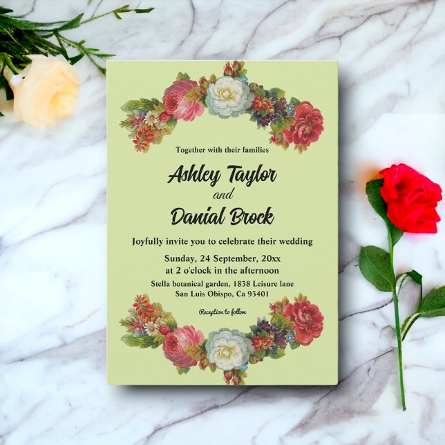 Boho Botanical Garden Roses Elegant Floral Wedding Invitation (Creator Uploaded)