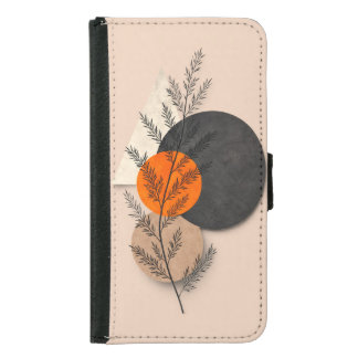 Boho Botanical Geometric Orange Black Neutral Art Samsung Galaxy S5 Wallet Case