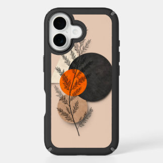 Boho Botanical Geometric Orange Black Neutral Art iPhone 16 Case