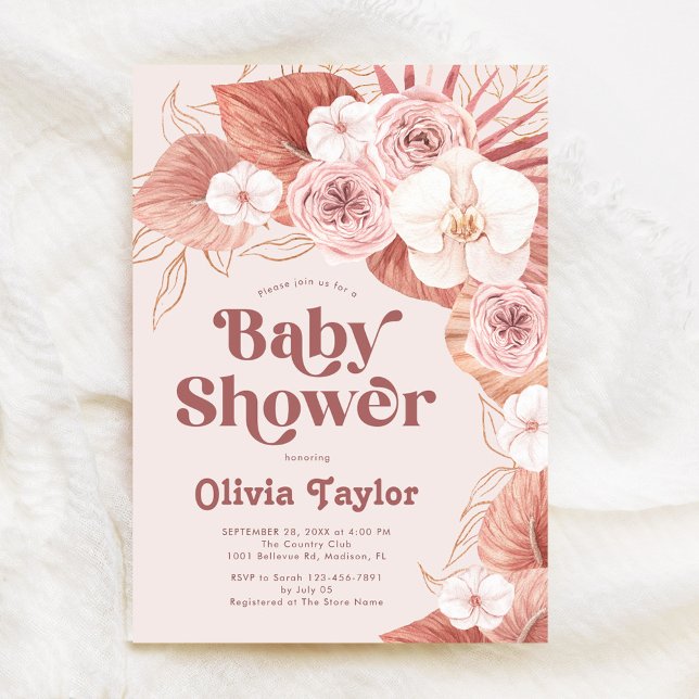Boho Botanical Girl Baby Shower Invitation (Creator Uploaded)