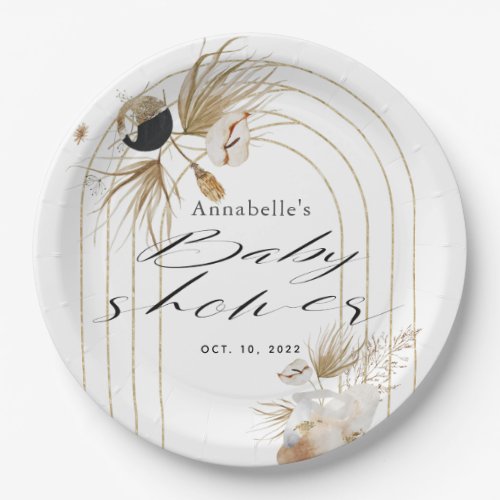 Boho Botanical Gold Arches Baby Shower Paper Plates