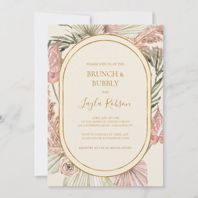 Boho Botanical | Green Brunch and Bubbly Shower Invitation (Front)