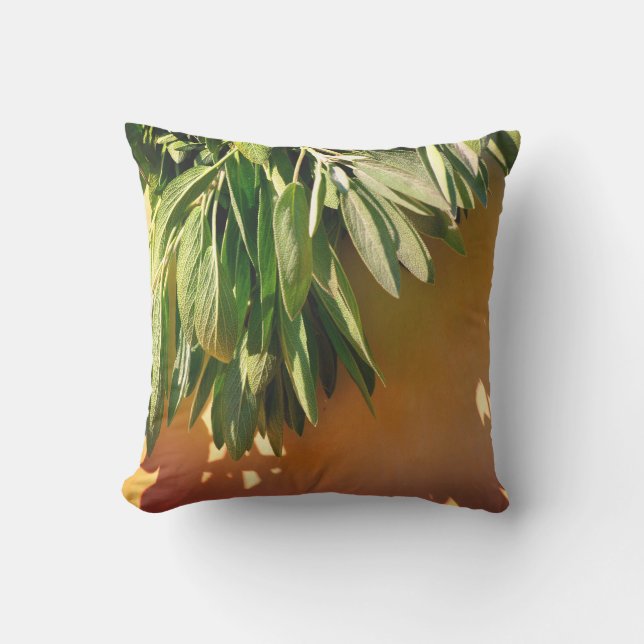Boho botanical green herb leaves terra cotta  outdoor pillow (Front)