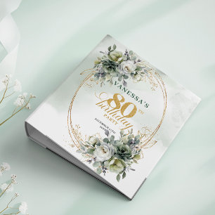 Boho Botanical Green White 80th Birthday Album 3 Ring Binder