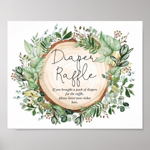 Boho Botanical Greenery Diaper Raffle Baby Shower Poster