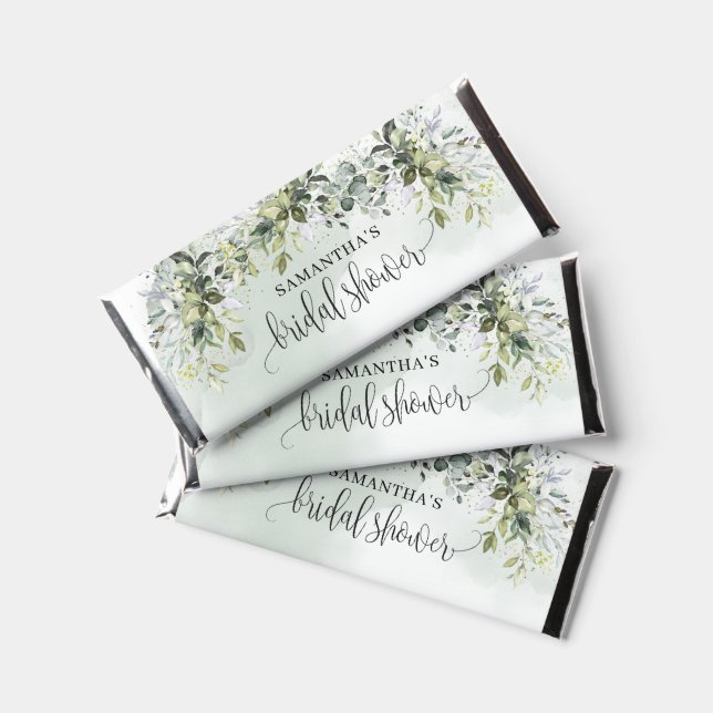 Boho botanical greenery leaf gold Bridal Shower Hershey Bar Favors (Front)