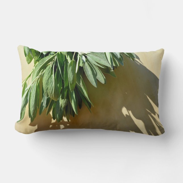 Boho botanical herb leaves lumbar pillow (Front)