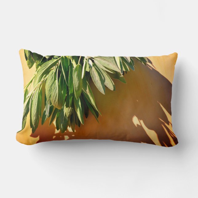 Boho botanical herb leaves lumbar pillow (Front)