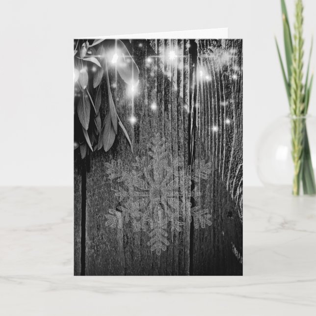 Boho botanical herb leaves rustic Barn-wood  Holiday Card (Front)