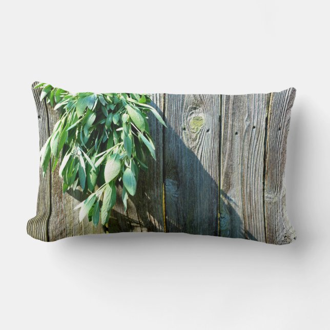 Boho botanical herb leaves rustic Barn-wood  Lumbar Pillow (Front)