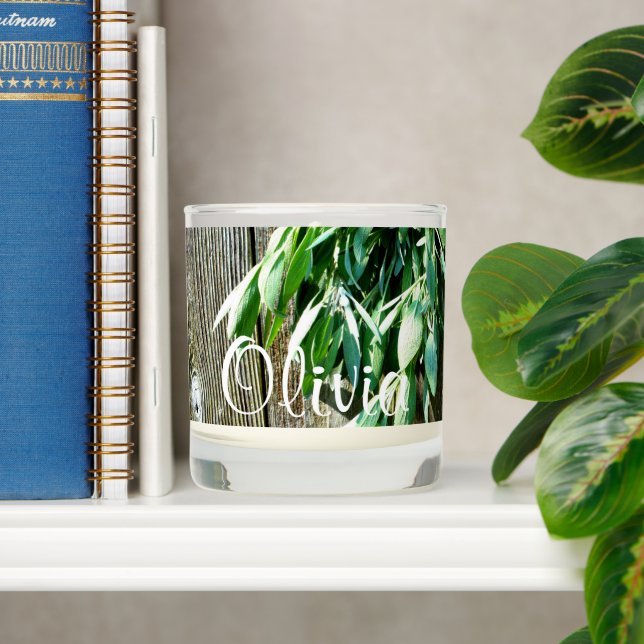 Boho botanical herb leaves rustic Barn-wood  Scented Candle (Shelf)