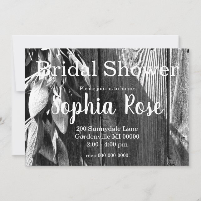 Boho botanical herb leaves rustic Barn-wood script Invitation (Front)